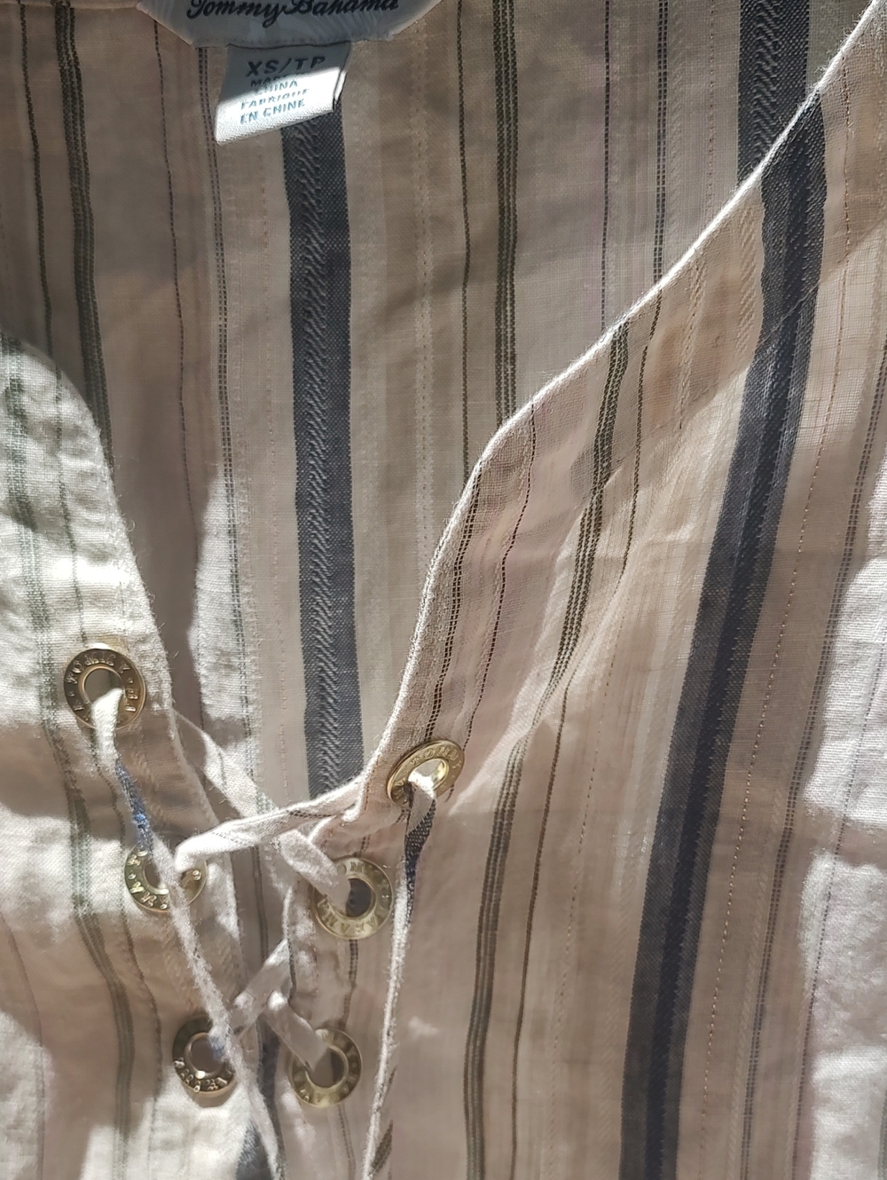 Tommy Bahama Sz XS Linen Metallic Boho 3/4 Sleeve Top